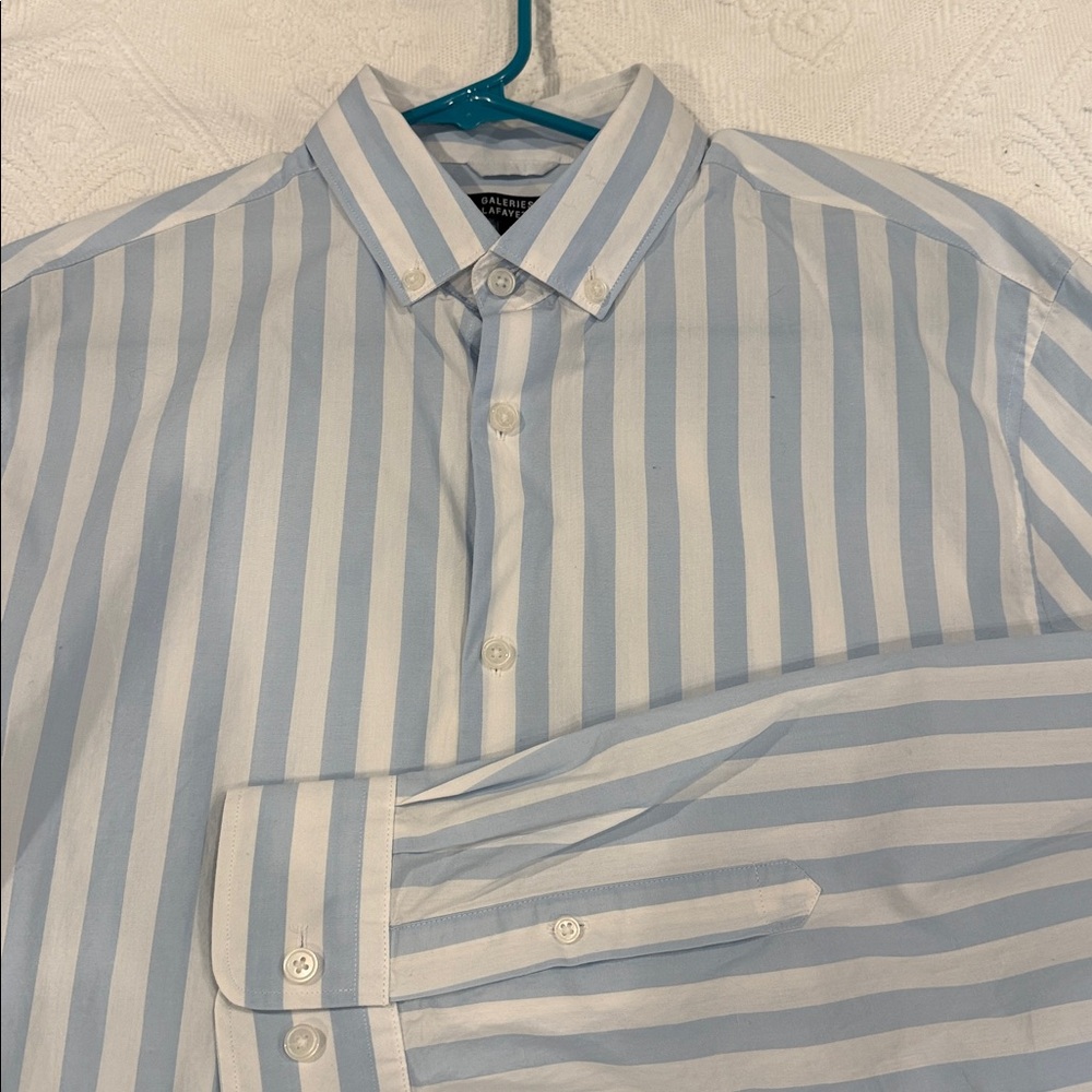Galleries Lafayette Blue and White Bengal Striped Button Down Shirt Size L NWOT